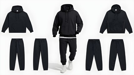Black Hoodie and Sweatpants Set  Casual Wear  Comfortable Clothing  Blank Mockup  Fashion Apparel