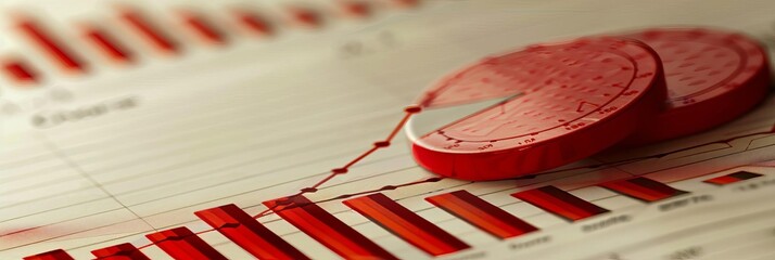 Obraz premium Market analysis in red on a beige backdrop With copy space