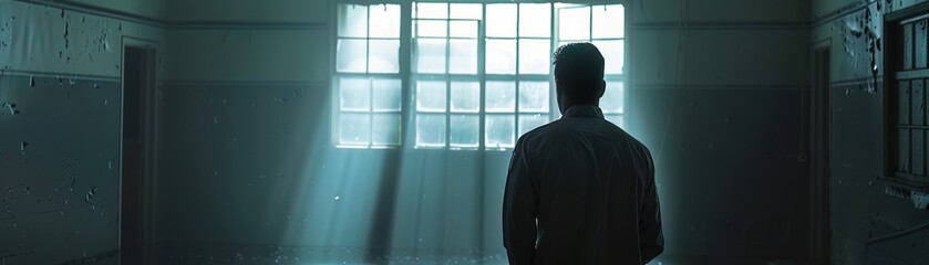 Fototapeta premium Moody cell, contrast of light and dark, for an introspective indie film scene