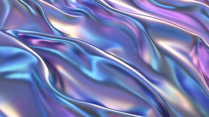 Obraz premium Iridescent silver, blue, and purple wavy cloth, shiny and glossy
