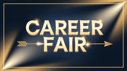 Elegant career fair poster with gold typography, an arrow motif, and a spotlight effect on a sleek dark background, symbolizing direction and professional opportunities in a luxurious design

