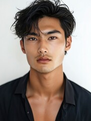 Obraz premium Image of young Asian man on white background with generative ai