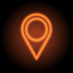 Naklejka premium Location pointer simple icon vector. Flat design. Orange neon on black background