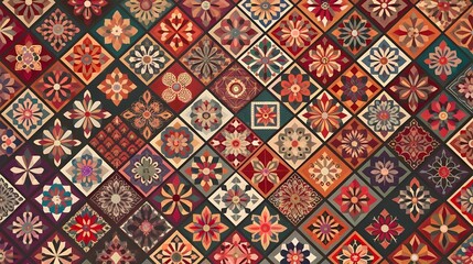 Colorful Floral Tile Pattern Background