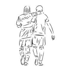 Illustration of two men embracing each other in the form of black and white line art