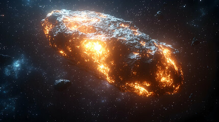 Fototapeta premium Glowing Asteroid in Space 3D Illustration