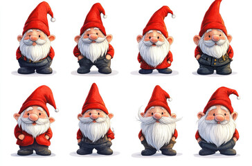 A Series of Holiday Gnomes in Various Poses Bright and Playful for Christmas Celebrations