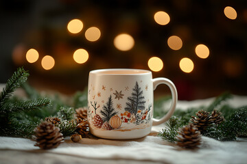 A winter mug with festive decor creates a warm atmosphere, ideal for winter evenings
