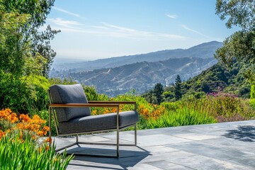 Modern outdoor recliner on a metal patio
