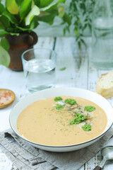 A bowl with mushroom cream soup