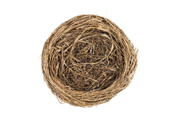Empty bird nest isolated on white background
