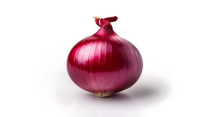 Single red onion isolated on a white background, perfect for cooking, food preparation, and culinary uses