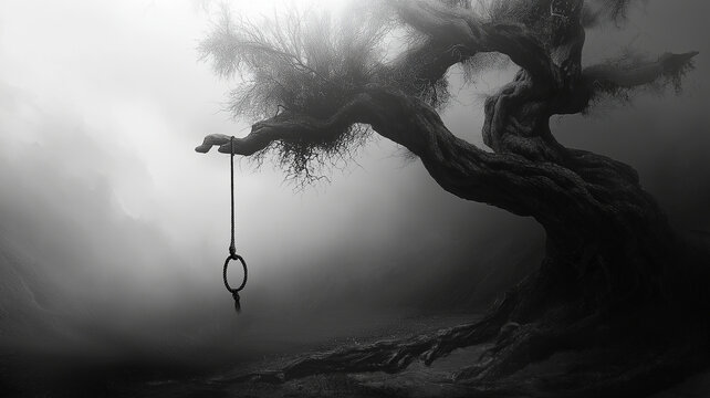 A tree with a chain hanging from it