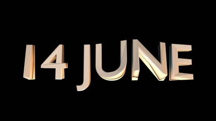 14 June animation for calendar concept isolated on black background