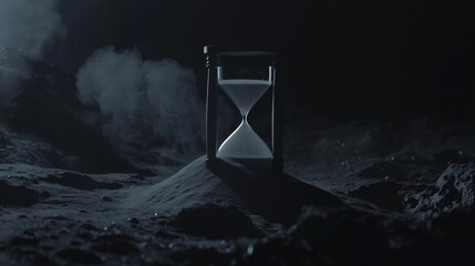 Naklejka premium A magical hourglass on a stone pedestal with an ethereal glow - a magical mystery of time