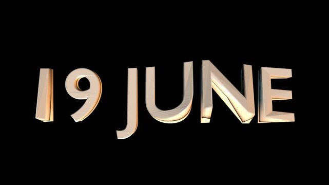 19 June animation for calendar concept isolated on black background
