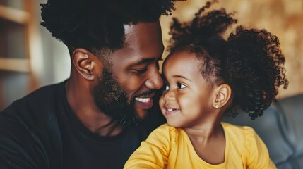 A happy father and his daughter playing at home, sharing joyful moments and bonding with copy space