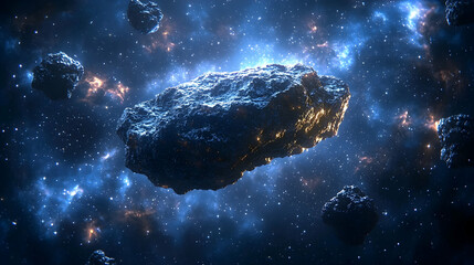 Cosmic Rocks: 3D Illustration of Asteroids in Space © payula