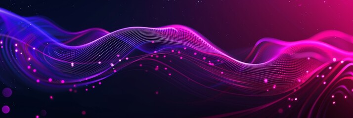Abstract background with glowing purple and pink waves.