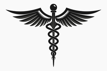 Caduceus health symbol Asclepius Wand icon, Caduceus health silhouette, vector illustration