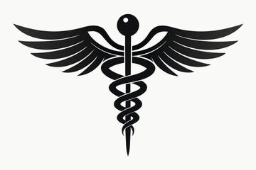 Caduceus health symbol Asclepius Wand icon, Caduceus health silhouette, vector illustration