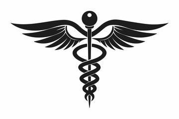 Caduceus health symbol Asclepius Wand icon, Caduceus health silhouette, vector illustration