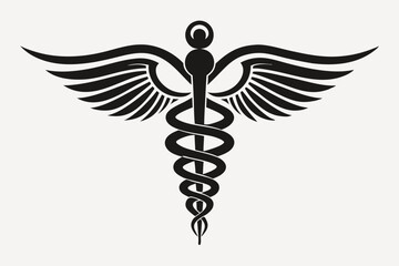 Caduceus health symbol Asclepius Wand icon, Caduceus health silhouette, vector illustration
