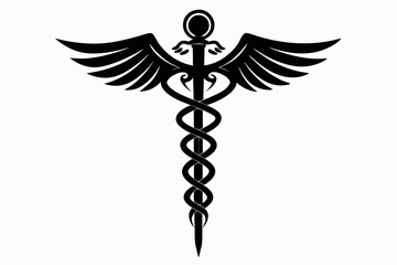 Caduceus health symbol Asclepius Wand icon, Caduceus health silhouette, vector illustration