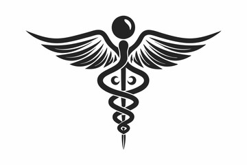 Caduceus health symbol Asclepius Wand icon, Caduceus health silhouette, vector illustration