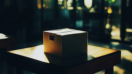 Cardboard Box On Wooden Table With Natural Light