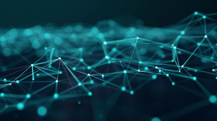 Obraz premium Abstract blue glowing network with lines and dots on dark background.