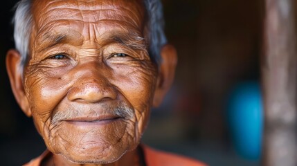 Close-up portrait of an elderly man with blue eyes and a warm smile.