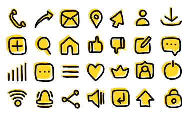 handrawn internet icon set vector