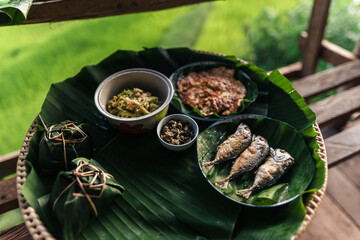 Northern Thai local food: mackerel, omelet and vegetables