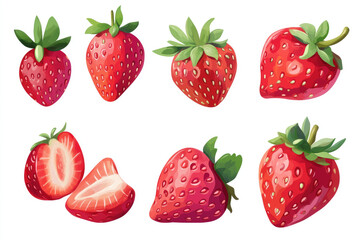 A Series of Ripe Strawberries with Seeds in Various Positions for a Fresh Fruit Display