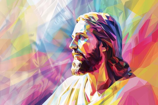 Jesus Christ on an abstract colorful background, a vector illustration with copy space, symbolizing his divine nature