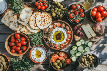 Fototapeta premium A full English breakfast featuring eggs, sausages, baked beans, grilled tomatoes, and toast. The meal is set on a pristine white plate