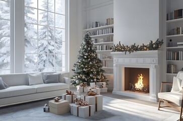 christmas tree with gifts and decorations