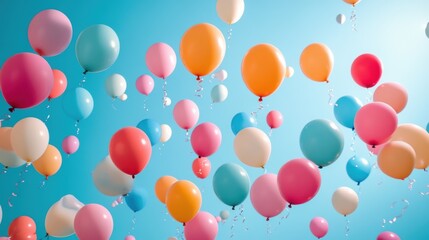 Pastel Color Birthday Party Balloons Floating in the Air