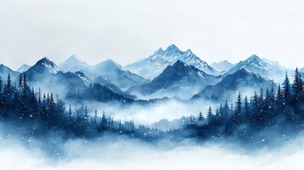 Obraz premium Semiabstract winter landscape where snowflakes turn into delicate geometric shapes blending nature and abstraction in cool tones