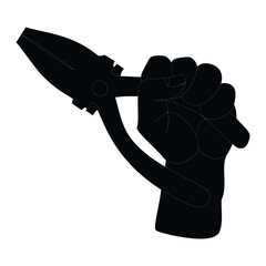 Obraz premium Hand hold Pliers silhouette vector icon, The worker holds the pliers in hands, black icon. Human hands holding pairs of pliers. The builder is holding a working tool.