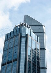 Skyscrapers under a clear blue sky in a cityscape .