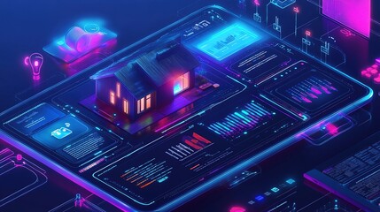 Obraz premium A digital dashboard showing the status of connected IoT devices in a home