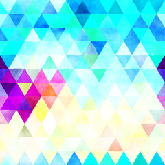 A colorful abstract pattern featuring triangles in various shades, creating a vibrant, watercolor-like design.