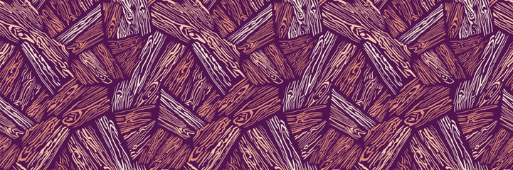 Painted stylized tree seamless pattern on a brown background. Vector hand drawn texture abstract lines trees. Plain ornament print. Contemporary