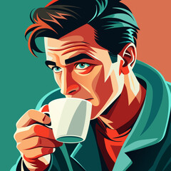 Handsome man sipping coffee with a contemplative look 