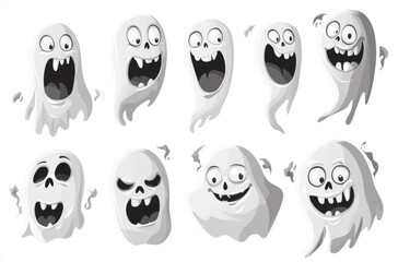 Obraz premium A Collection of Ghost Face Illustrations in Various Expressions for a Spooky Halloween Decor