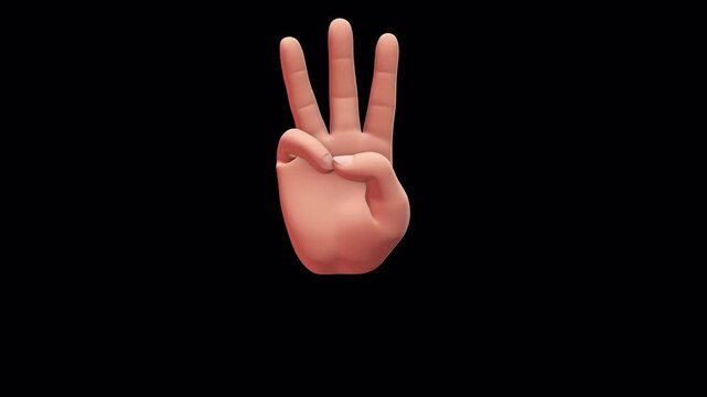 Three hand's finger appears on screen and out of frame on alpha channel background.