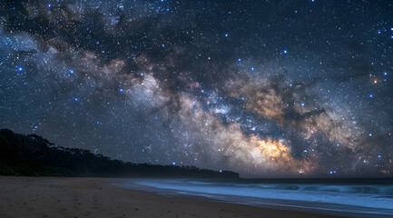 Fototapeta premium Night Sky with Milky Way over Beach - Realistic Image