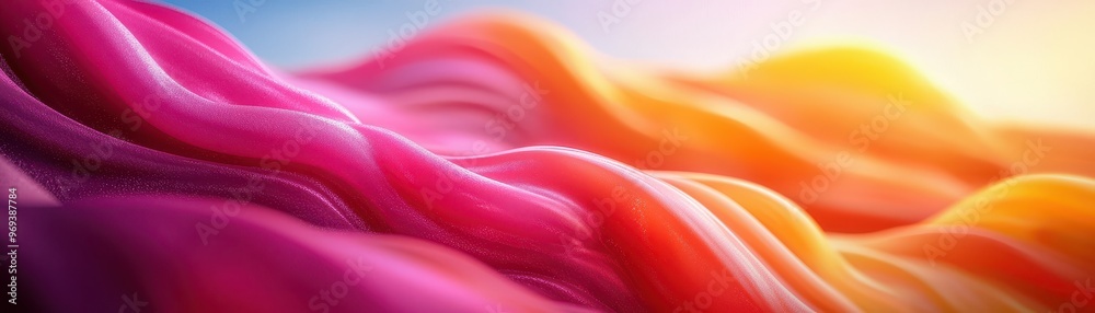 Poster vibrant abstract waves in red, pink, and orange tones. ing of colorful fluid shapes with a soft grad